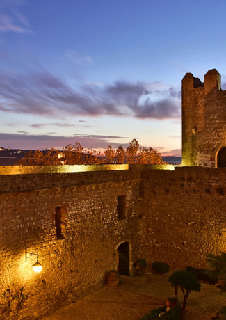 Castle tower and courtyard with ambience light