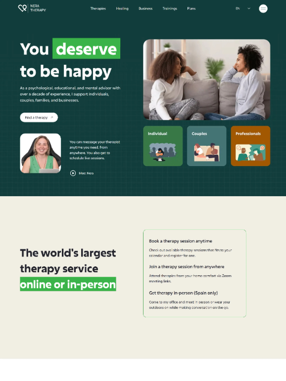 Nera Therapy web design work by Bizimuhit
