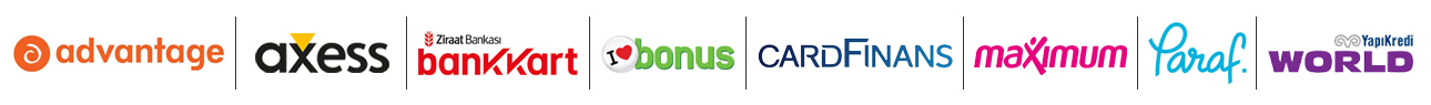 Bank cards provided by PAYTR system for Bizimuhit Invoice payments. Image shows Axess, Bankkart, Bonus, CardFinans, Maximum and other credit cards.
