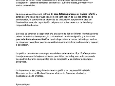 POLITICA DE PREVENCION Y REMEDIACION DEL TRABAJO INFANTIL