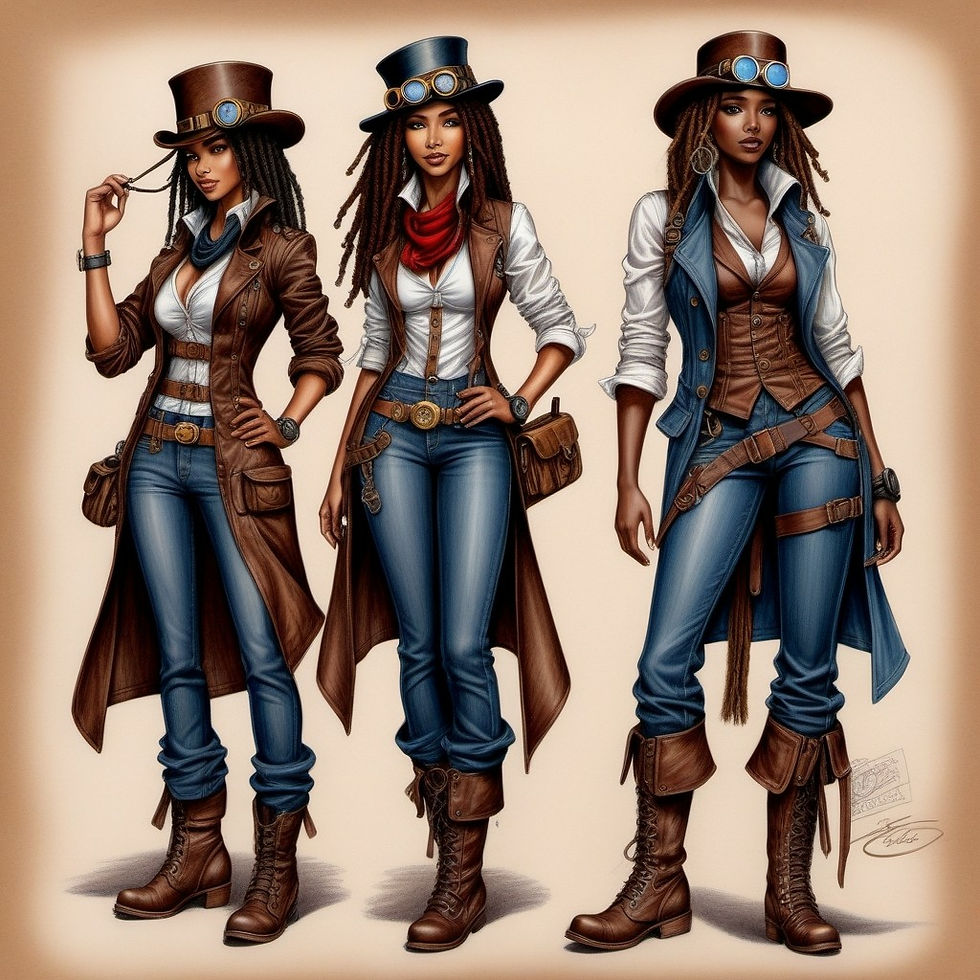 3 black ladies dressed as Steampunks