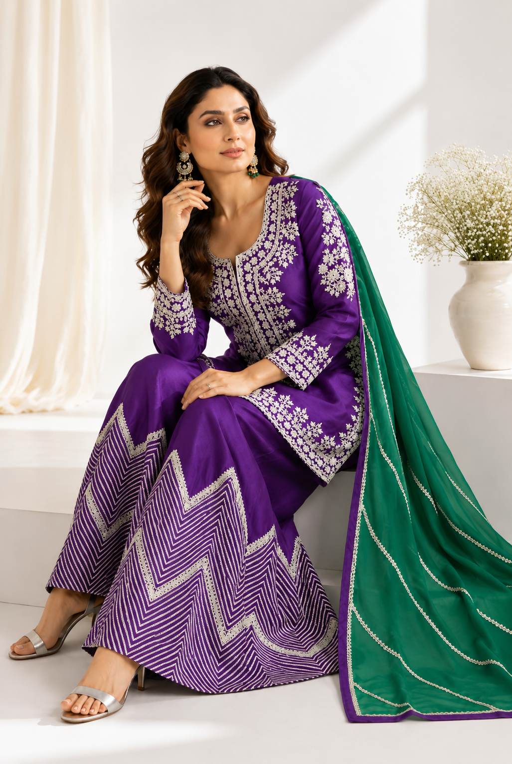 Gulbahaar Amethyst Sharara Set - amethyst purple Silk Chanderi sharara with Kashmiri Dori embroidery