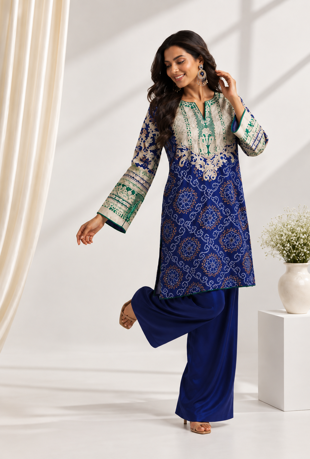 Royal Blue Bandhani Georgette Choga Set - royal blue Bandhani Georgette Choga with tie-dye detailing