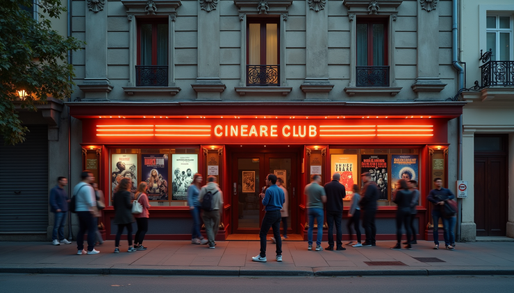 Vista frontal do Cineclube Centro de Artes Imagem Pública com cartaz do evento de estreia