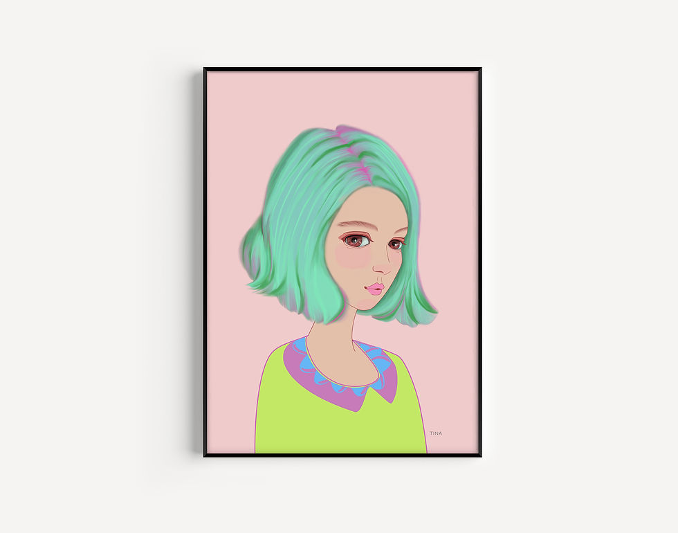 Cute Girl with Aqua Green Hair Art Print