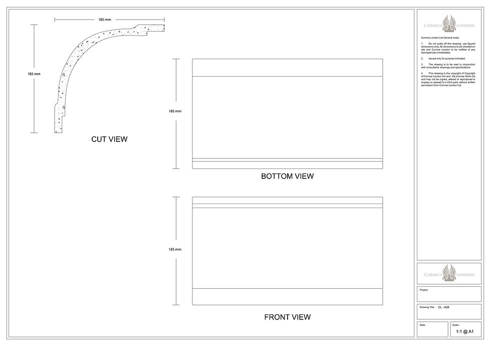 CL-A08 Large Art Deco Cornice. Projection: 185mm. Height: 185mm.