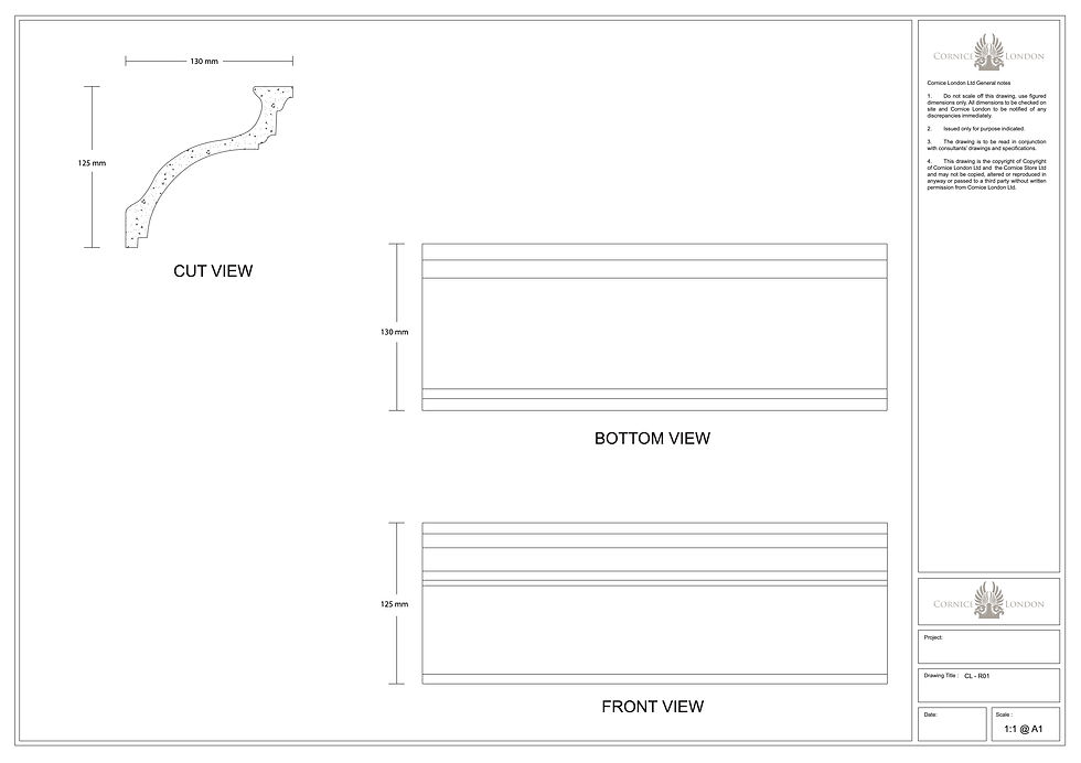 CL-R01 Medium Regency Cornice. Projection: 130mm. Height: 125mm.