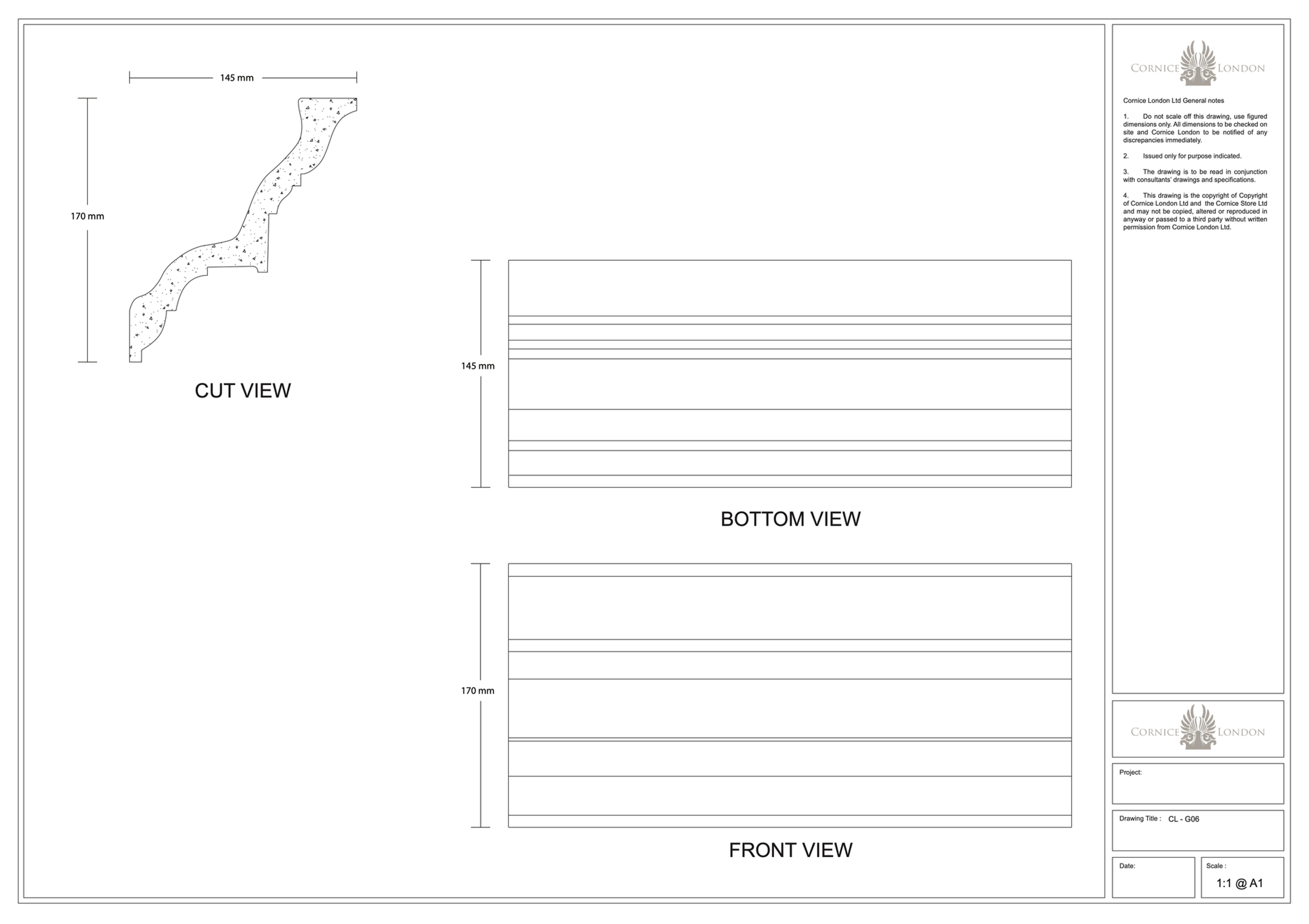 CL-G06 Large Georgian Cornice. Projection: 145mm. Height: 170mm.