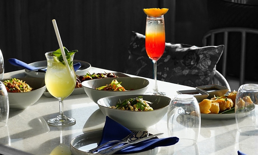 A food and drinks spread at Nouba Jaipur