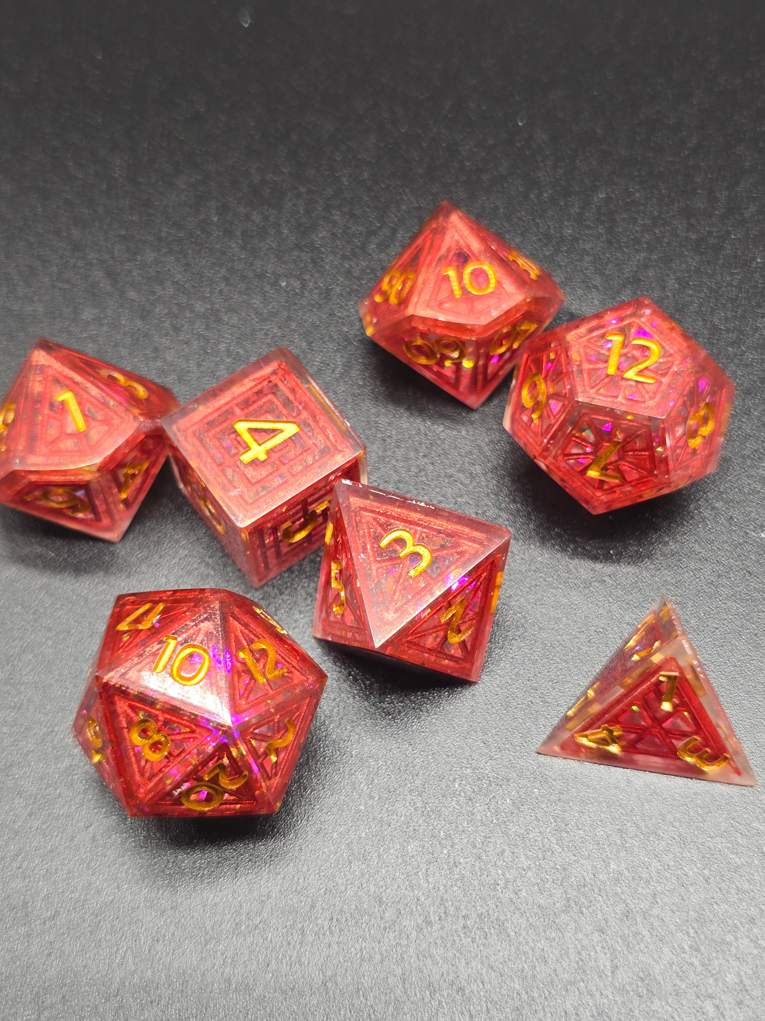 Prism Shard Stained Glass Dice Set- Red