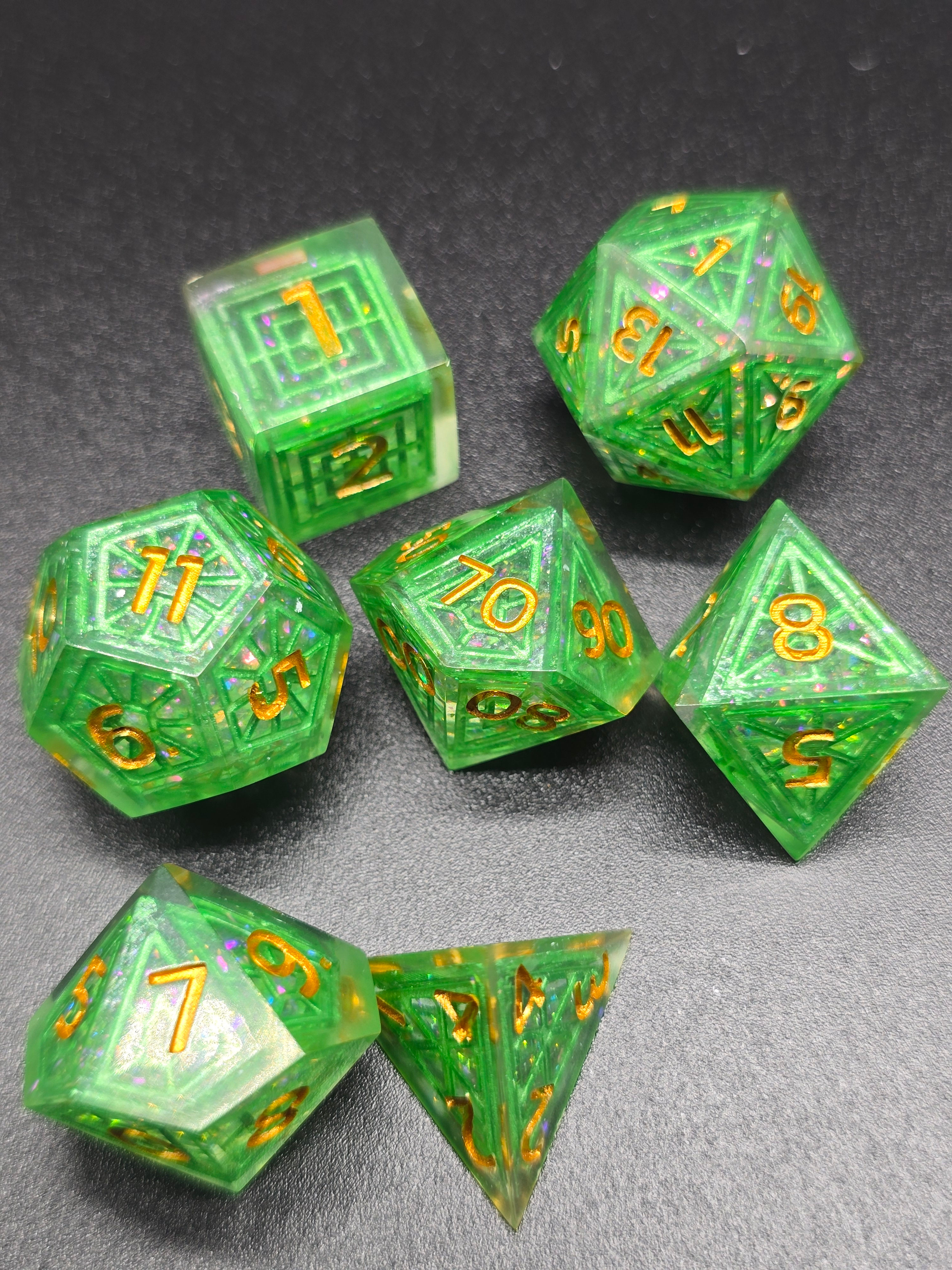 Prism Shard Stained Glass Dice Set- Green