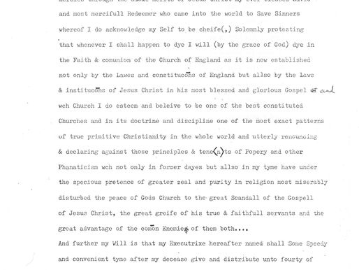 Extract From The Will Of Thomas Cole Vicar 1696
