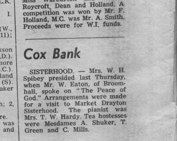 News Items August 1971 - Coxbank
