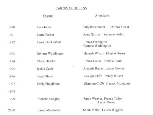 Carnival Queens 1990 To 2000