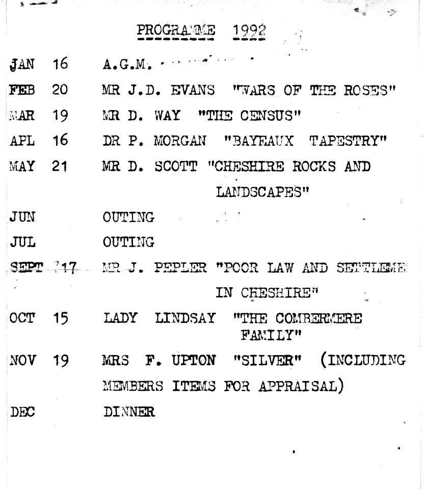 History Society Programme 1992 - Inner Programme