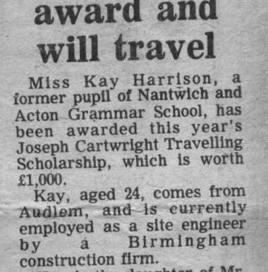 Kay Harrison Wins Travel Scholarship 1979