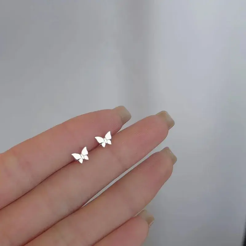 Thumbnail: Elegant Silver Color Simple Small Butterfly Stud Earrings for Women Hypoallergen