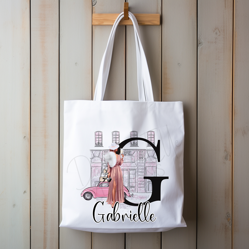 Vintage Shopping Initial Tote Bag