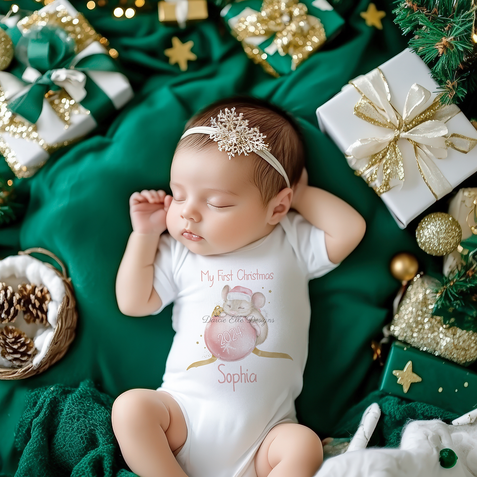 Pink Mouse My First Christmas Vest or Sleepsuit