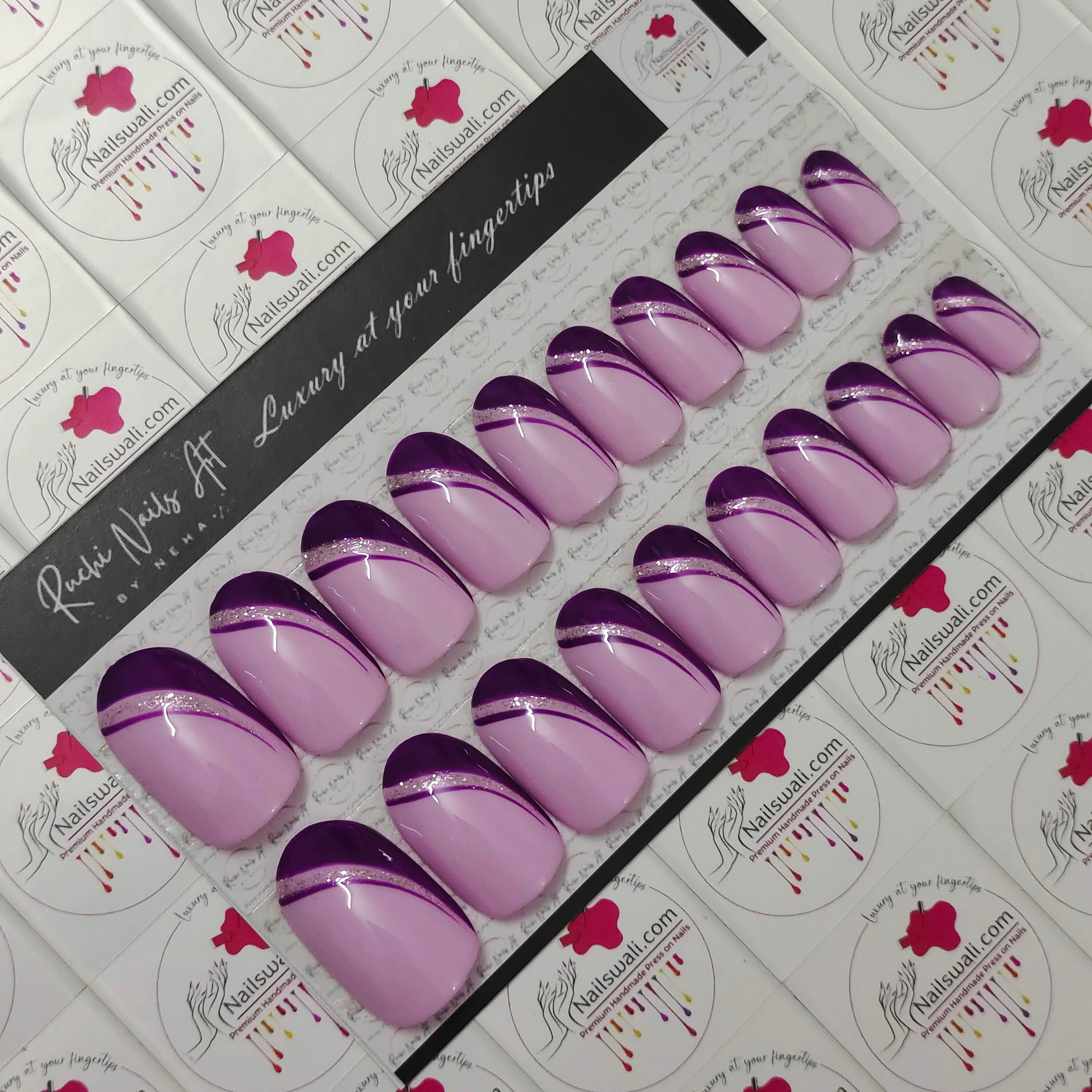 Premium Handmade Press-On Gel Nails Mauve & Purple French