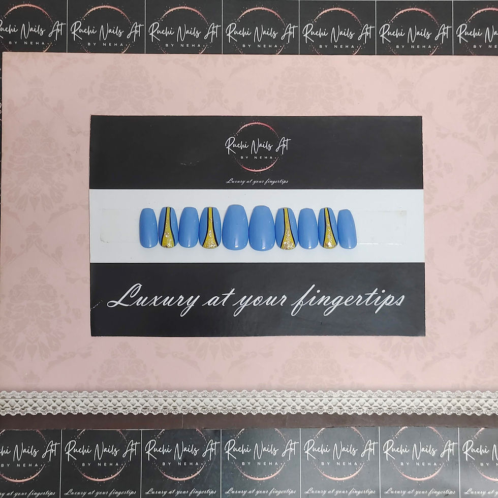 Thumbnail: Premium Handmade Press-On Gel Nails Sky Blue & Yellow Glitter