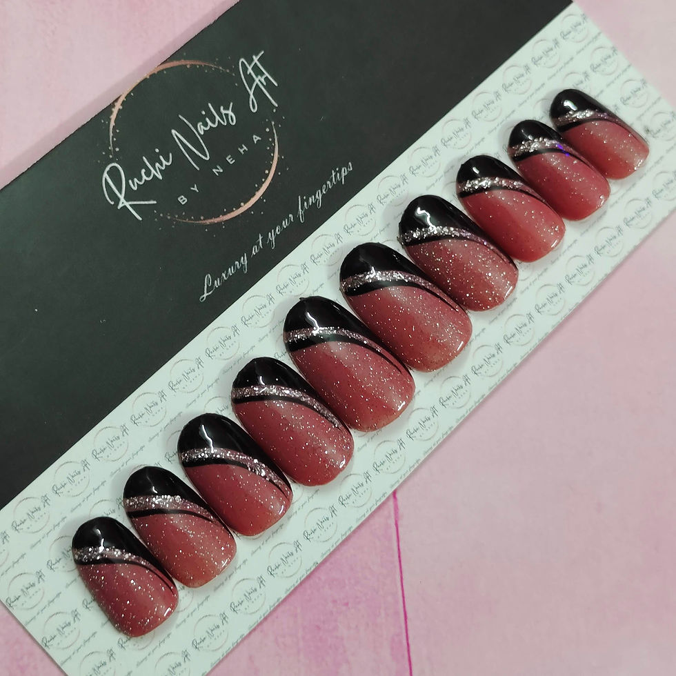 Thumbnail: Premium Handmade Press-On Gel Nails Sparkling Red &Black French