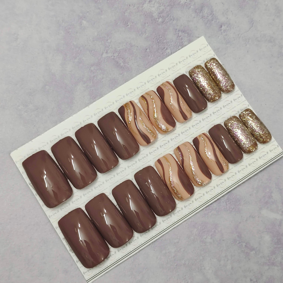 Thumbnail: Premium Handmade Press on Gel Nails | Brown Chocolate Waves