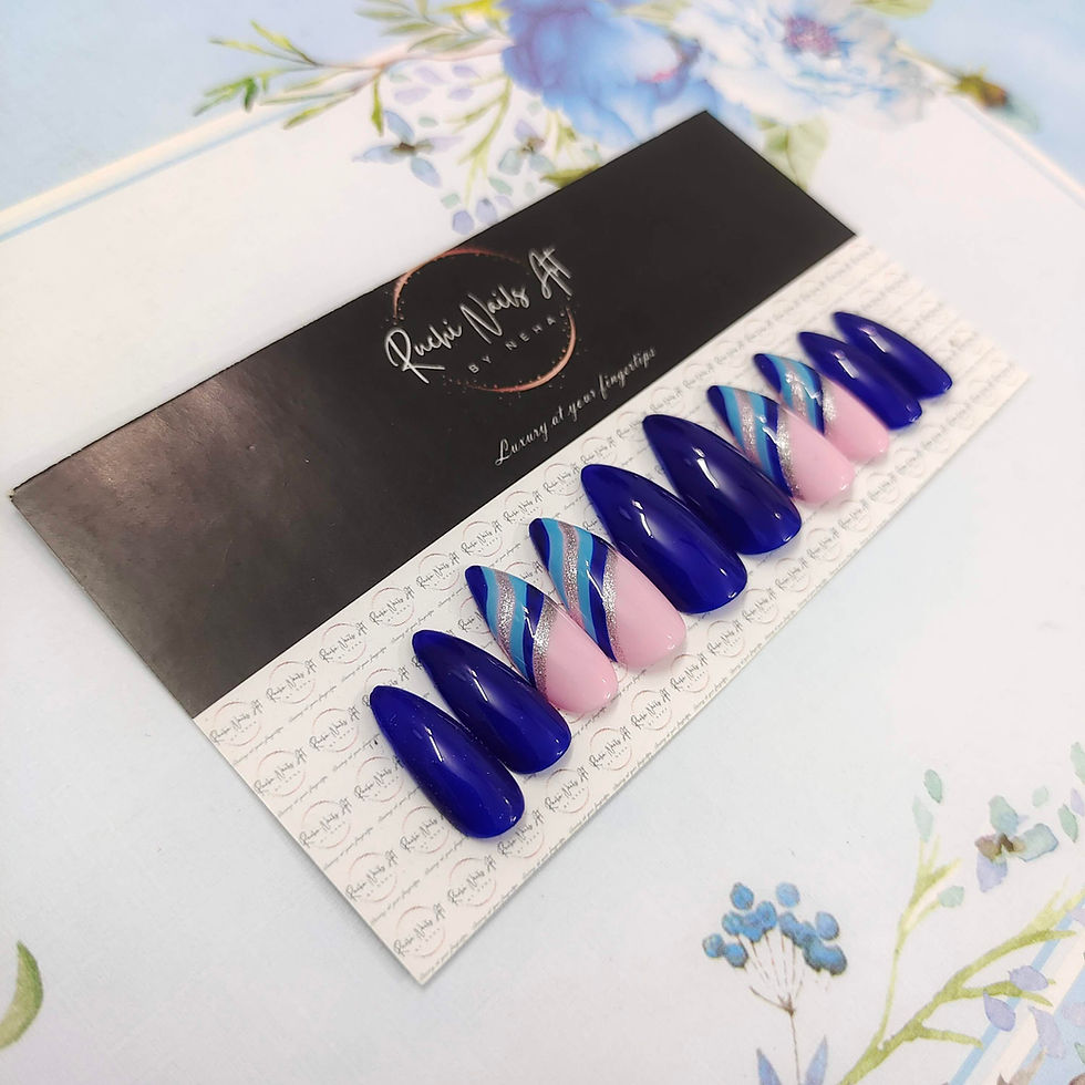Thumbnail: Premium Handmade Press-On Gel Nails Blue & Pink