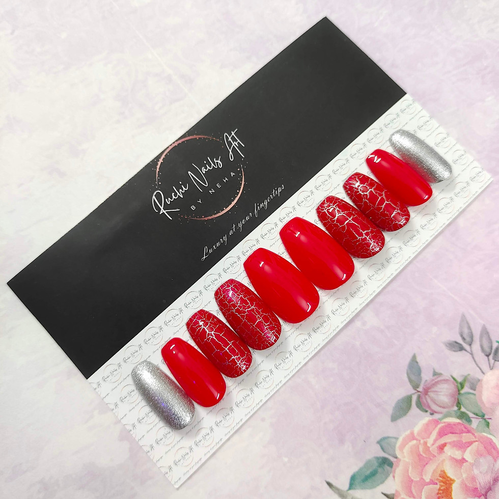 Thumbnail: Premium Handmade Press-On Gel Nails Red & Silver Crack Design