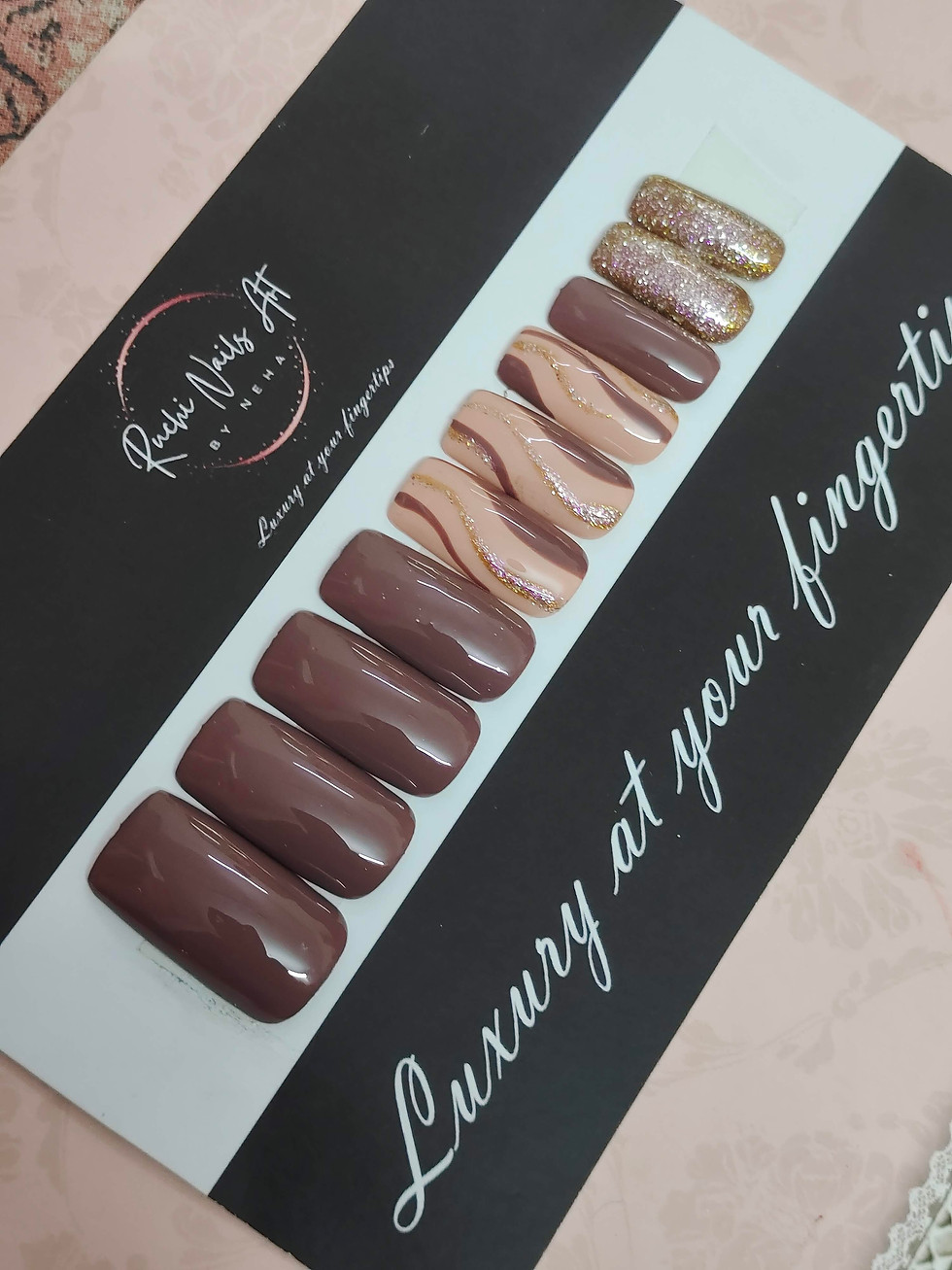 Thumbnail: Premium Handmade Press on Gel Nails | Brown Chocolate Waves