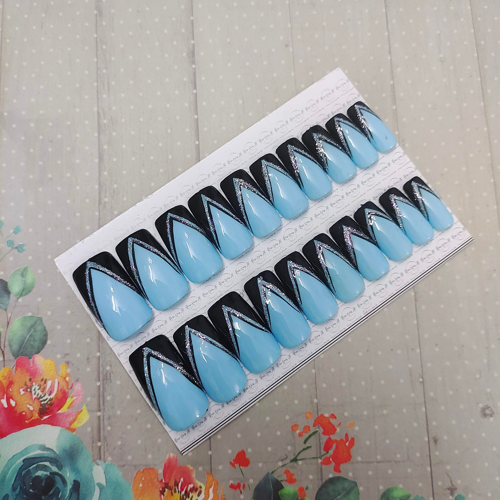 Thumbnail: Premium Handmade Press on Gel Nails | Blue Black | French