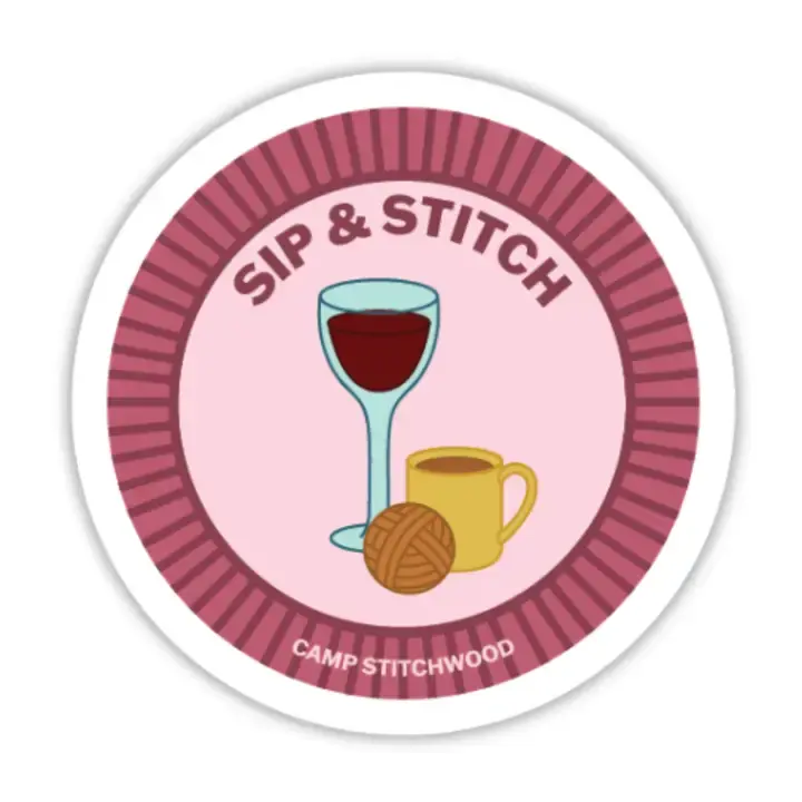 Camp Stitchwood Sip & Stitch Badge Sticker