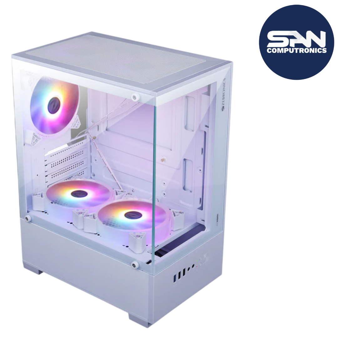 ZEBRONICS ICEBERG Premium Gaming Chassis with support for mATX | Mini ITX, Wraparound Tempered Glass, 120mm Multicolor LED Ri