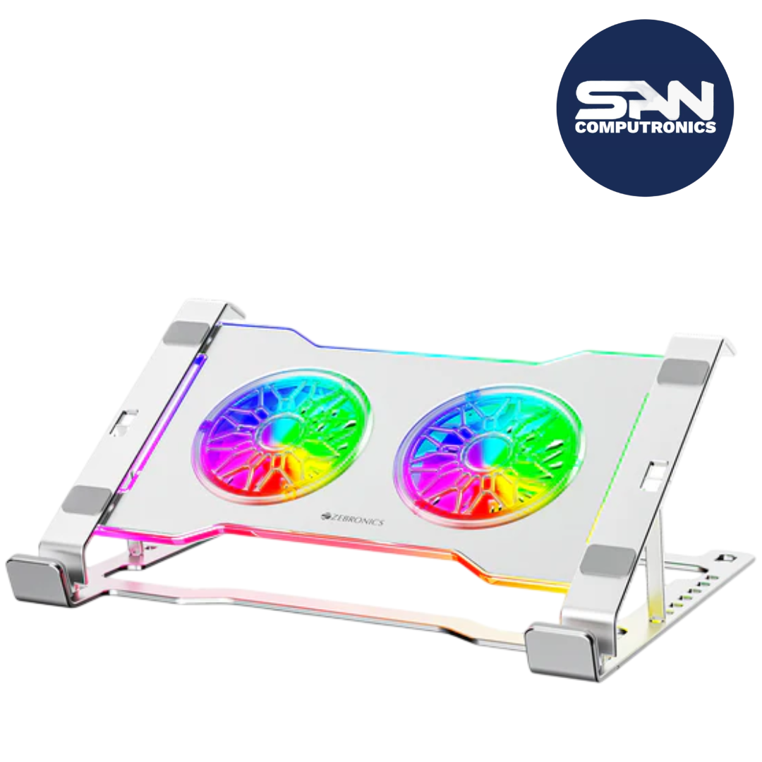 Zebronics NS5000 Laptop Metal Stand with Dual Fan, Upto 17 inch, Multicolor Fan + Speed Controller, 58CFM Airflow, 7-Level An