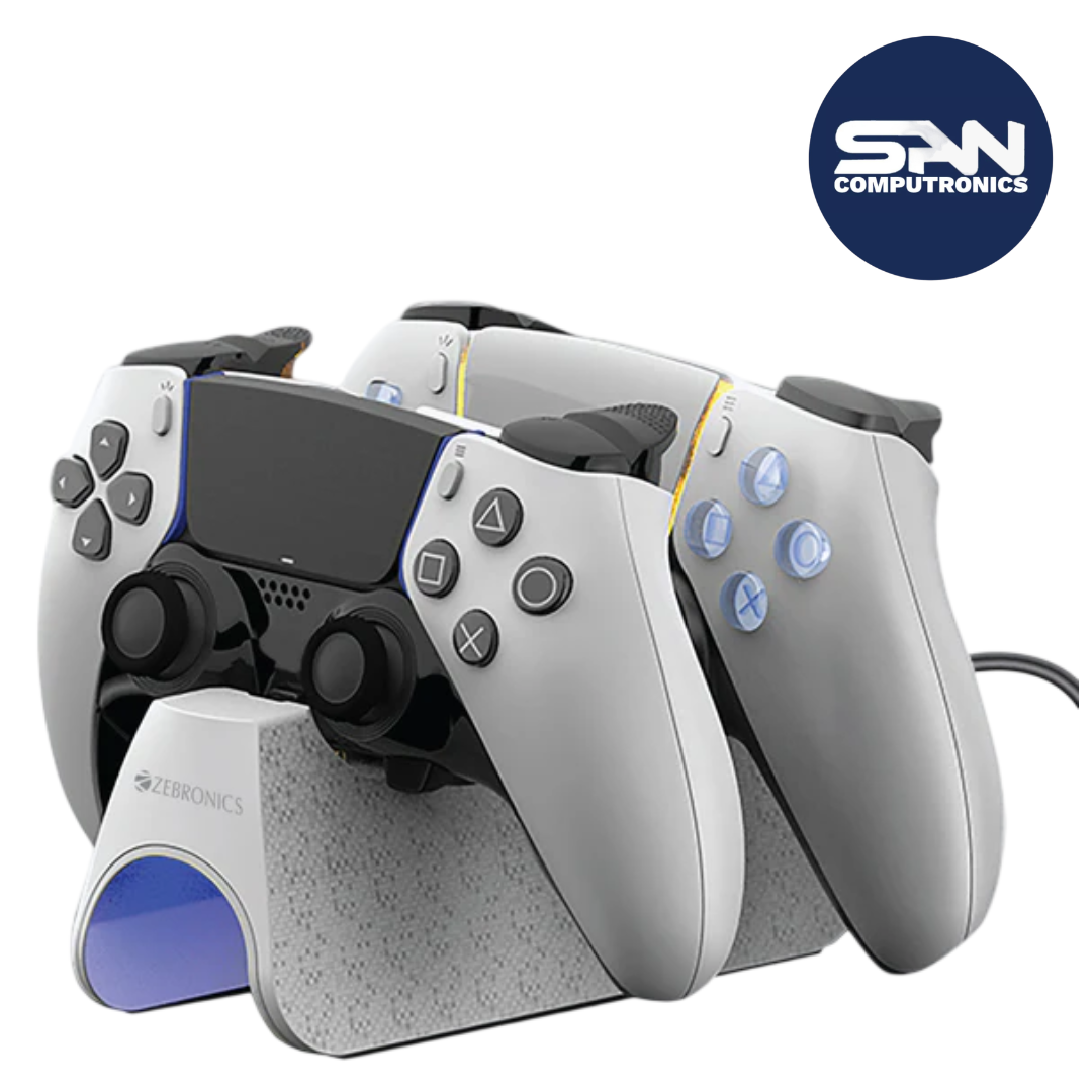 ZEBRONICS PS5C, PS5 Controller Charging Dock, 3H Rapid Charging, Supports Dualsense & Edge Controllers, Dual Pogo Pin, Chargi