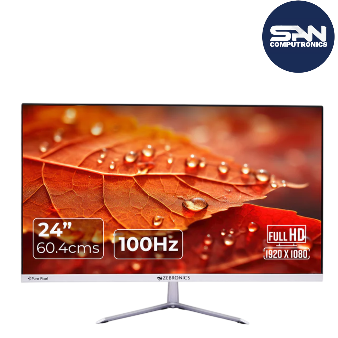 ZEBRONICS EA124 LED Monitor, 24 inch (60.4cm), 250 nits, 100Hz, FHD, 1920×1080, HDMI, VGA, Ultra Slim Bezel, Built-in Speaker