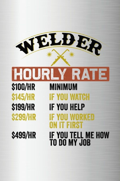 Funny welder hourly rate notebook with metal background and pricing joke