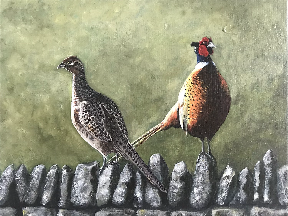 Thumbnail: Pheasants on the Wall - Mounted Giclee Print 