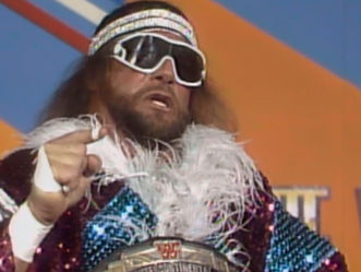 Macho Man Randy Savage cutting a promo at WWF WrestleMania 3