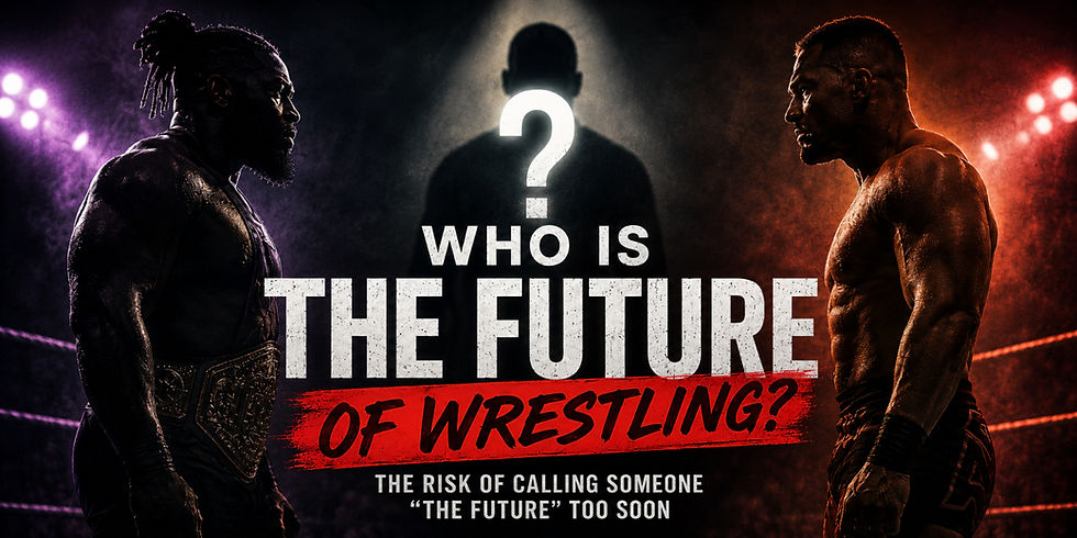 Featured image illustrating WWE and AEW’s search for the future of professional wrestling, with two wrestlers facing off around a “Who Is The Future Of Wrestling?” graphic.