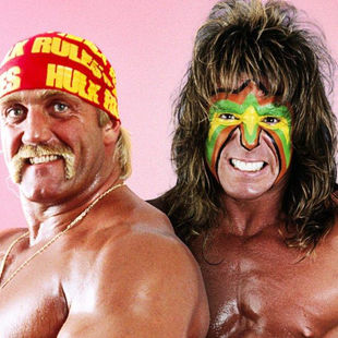Cropped image of the WWF aka WWE WrestleMania VI promotional poster featuring Hulk Hogan and The Ultimate Warrior