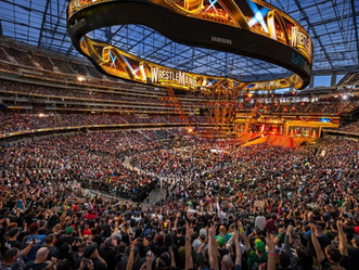 A full stadium at WWE WrestleMania