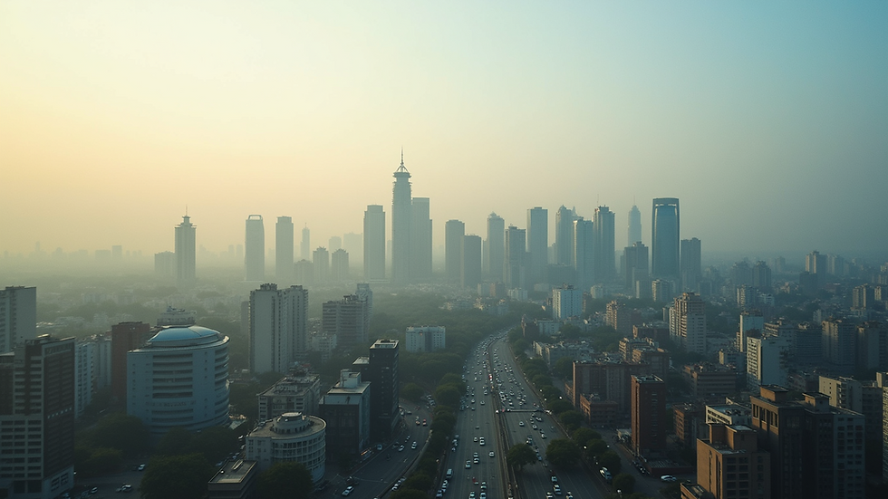 Wide angle view of a skyline in Noida