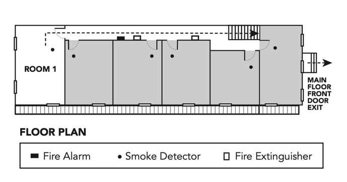 Room 1 Floor Plan with Path to Door – Hotel Lanesboro