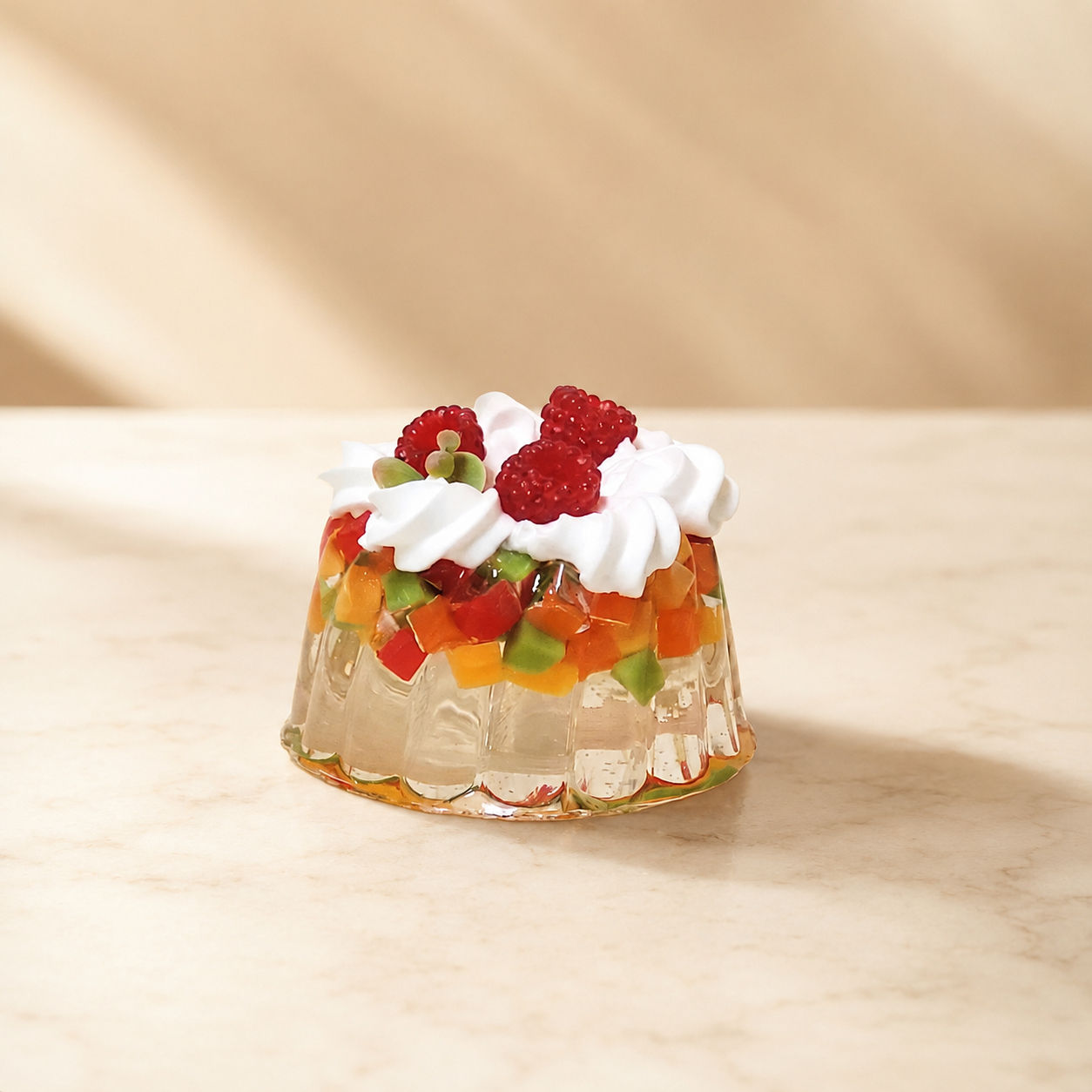 Gelatina decorativa Jelly con acabado translúcido y frutas suspendidas