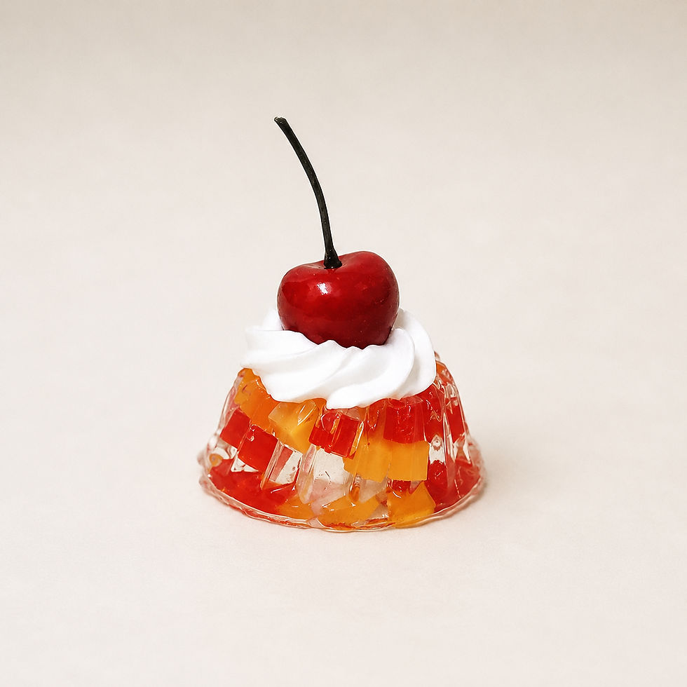 Gelatina decorativa Jelly con acabado translúcido y frutas suspendidas
