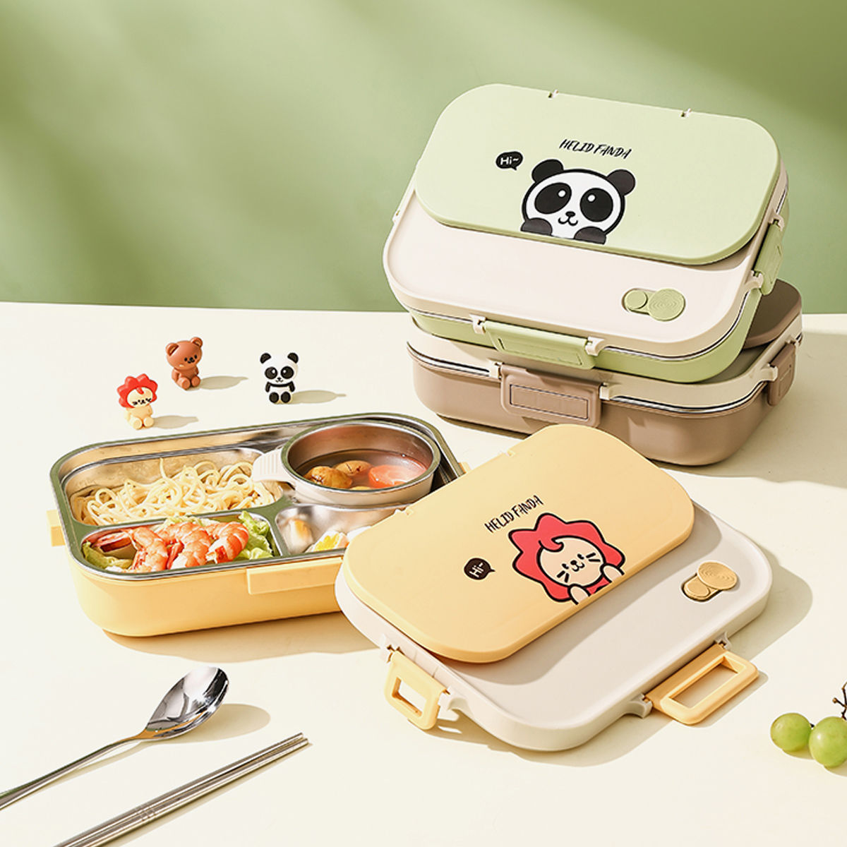 Lunch Box Bambini con 4 Scomparti | Porta Pranzo Ermetico BPA Free per Scuola