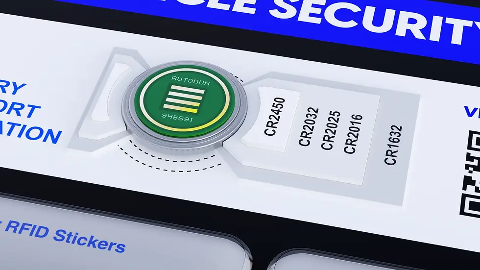 AutoDun battery with sticker on a template