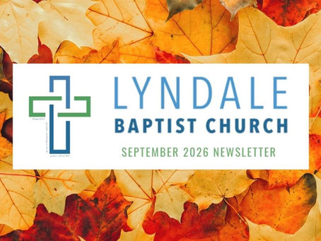 Lyndale Baptist Church September 2026 newsletter cover with autumn leaves in the background.