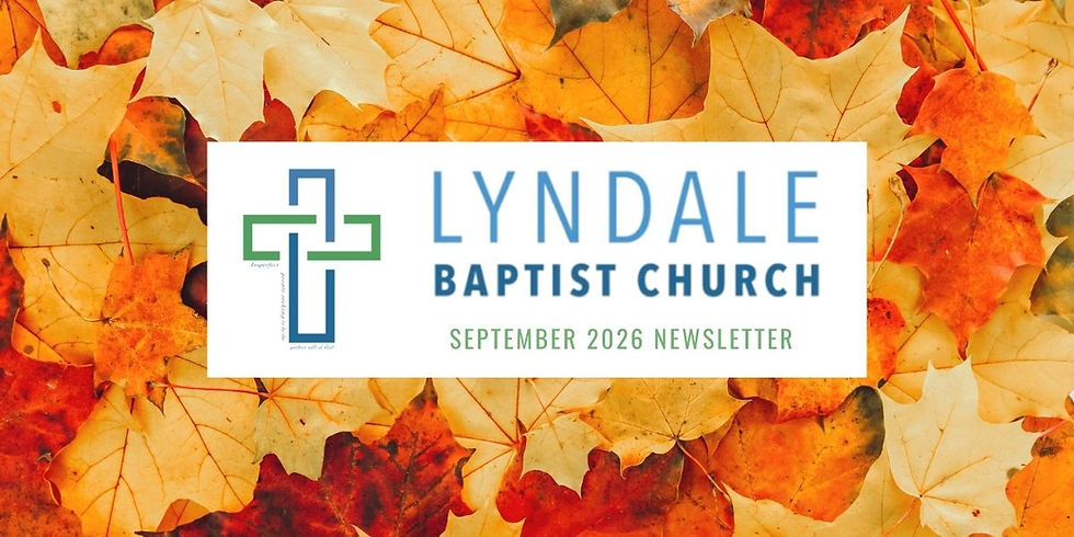 Lyndale Baptist Church September 2026 newsletter cover with autumn leaves in the background.